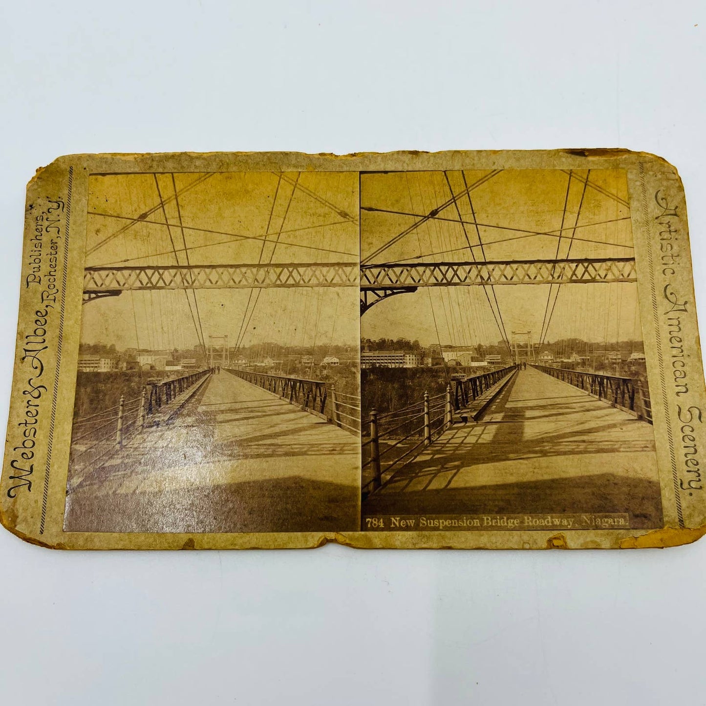 c1860 Stereoview Card The New Suspension Bridge Roadway Niagara New York