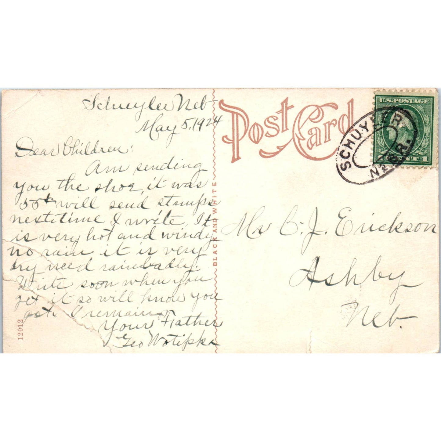 Wells Abbott Nieman Flour Mill Schuyler NE 1924 - Original Postcard TJ7-RP3