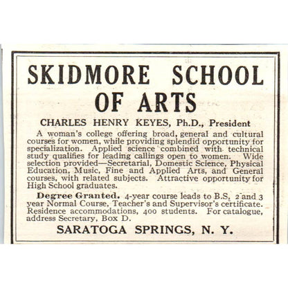 c1920 Harper's Ad Skidmore School of Arts Saratoga Springs Charles H Keyes EA3-1