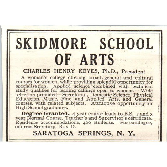 c1920 Harper's Ad Skidmore School of Arts Saratoga Springs Charles H Keyes EA3-1