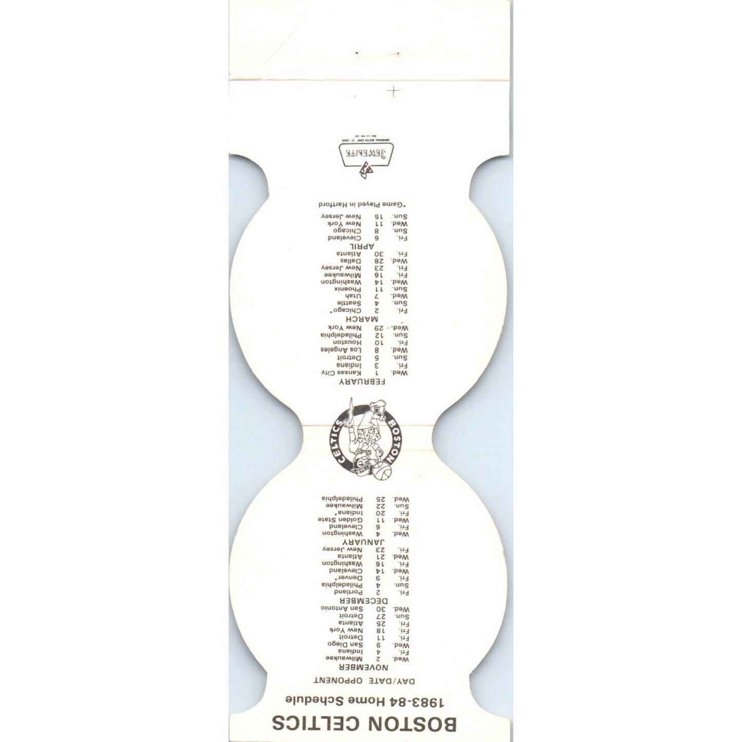 1984 Boston Celtics NBA Schedule Matchbook Cover SA1-M4