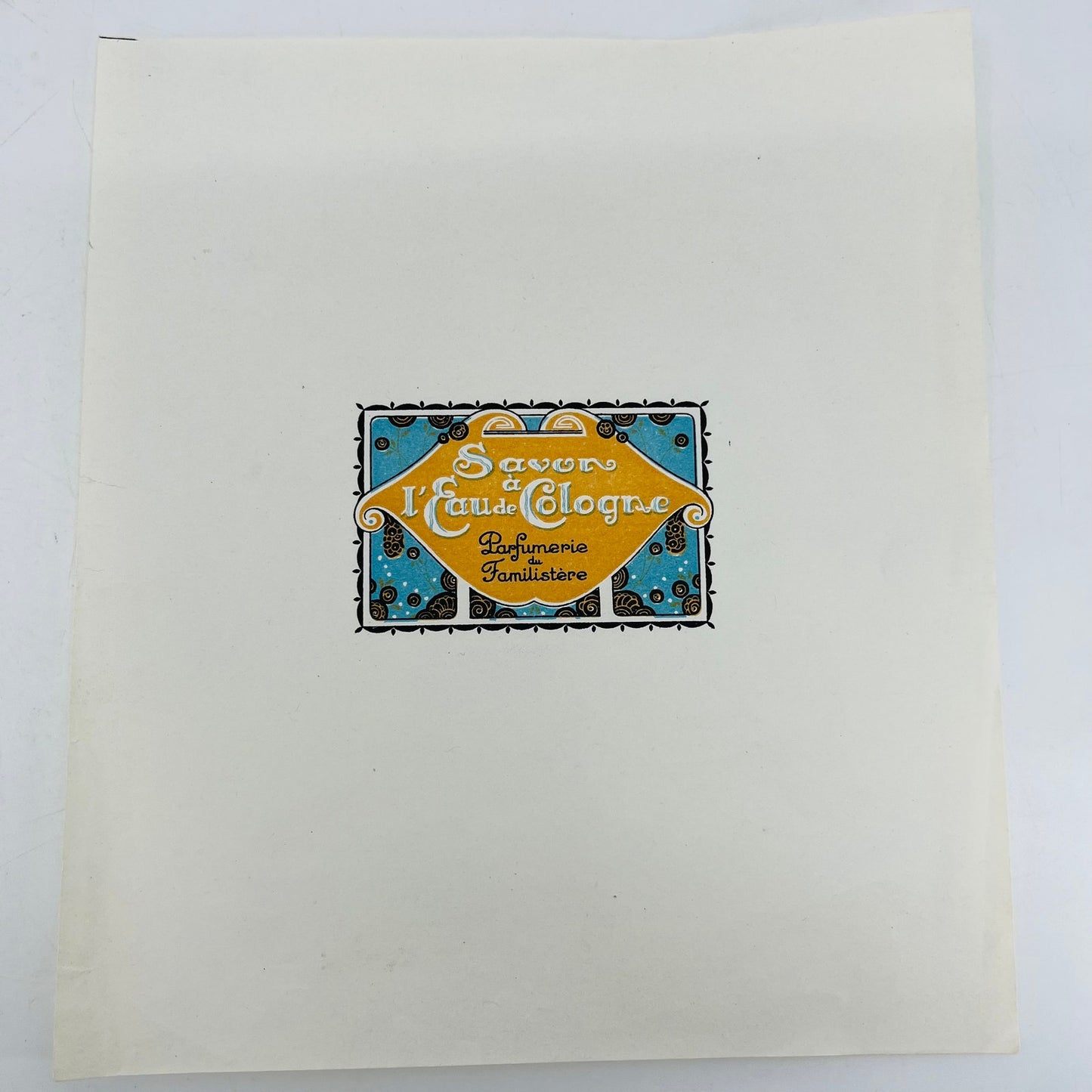 1920s French Soap Label Art Deco Savon al' Eau de Cologne 7 x 6” AH9-2