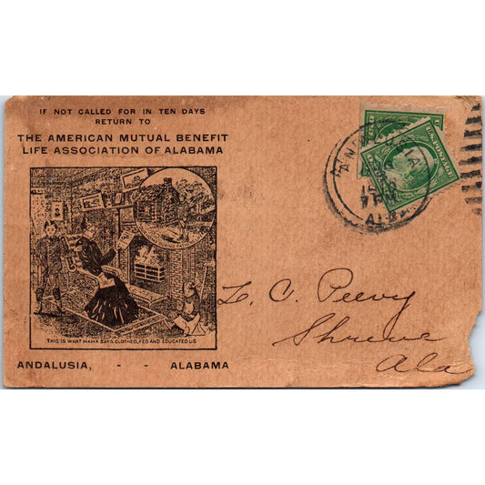1910 Mutual Benefit Life Association of Alabama Postcard L.C. Peavy Shreve AD6