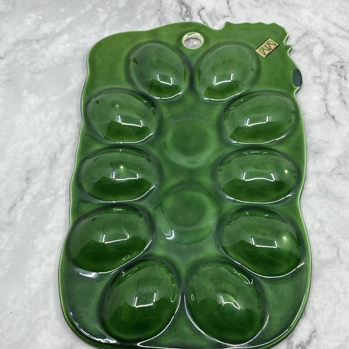 Vintage MCM Green Deviled Egg Tray with Hen Rooster Chicken Salt & Pepper TJ3