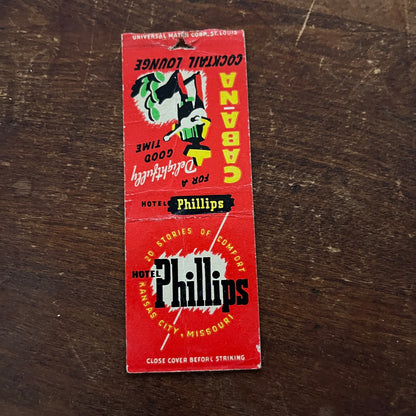 Hotel Phillips Cabana Lounge Kansas City MO Advertising Matchbook Cover MM11-5