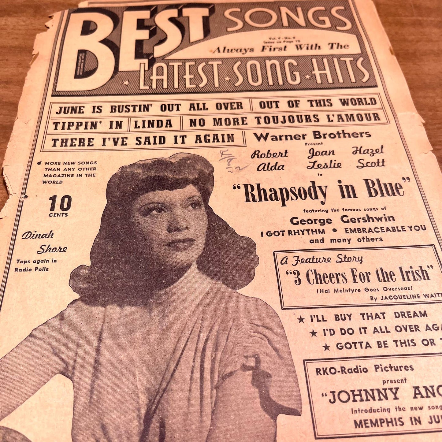 1940s Best Songs Magazine Vol. 5 No. 8 Dinah Shore Gershwin Johnny Angel B3