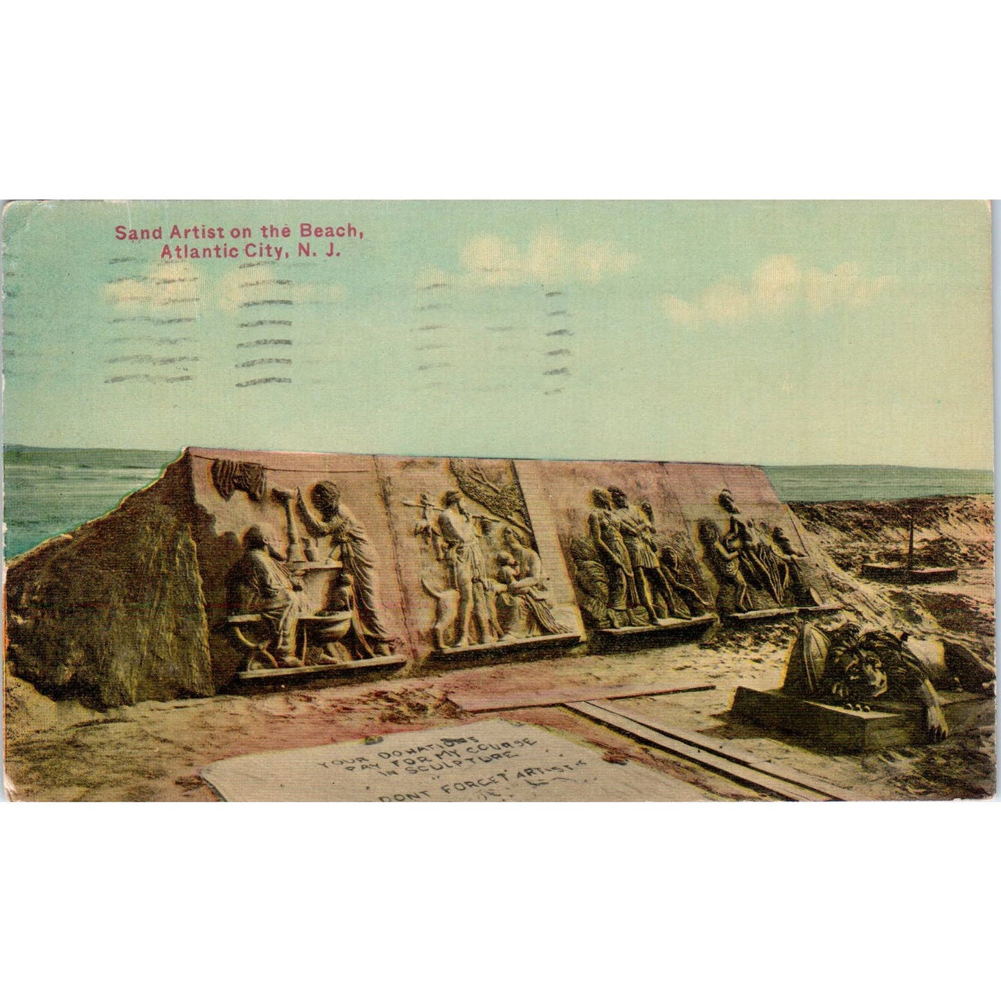 Sand Artist On the Beach 1911 Atlantic City NJ Original Postcard TK1-25
