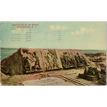 Sand Artist On the Beach 1911 Atlantic City NJ Original Postcard TK1-25