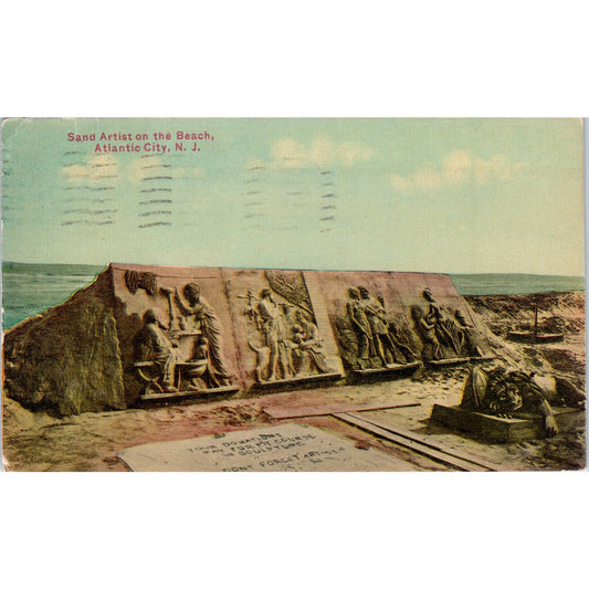 Sand Artist On the Beach 1911 Atlantic City NJ Original Postcard TK1-25