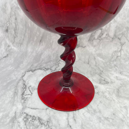 Vtg Empoli Snifter Bowl Goblet Red Optic Twisted Stem 12" Italian Art Glass TE4