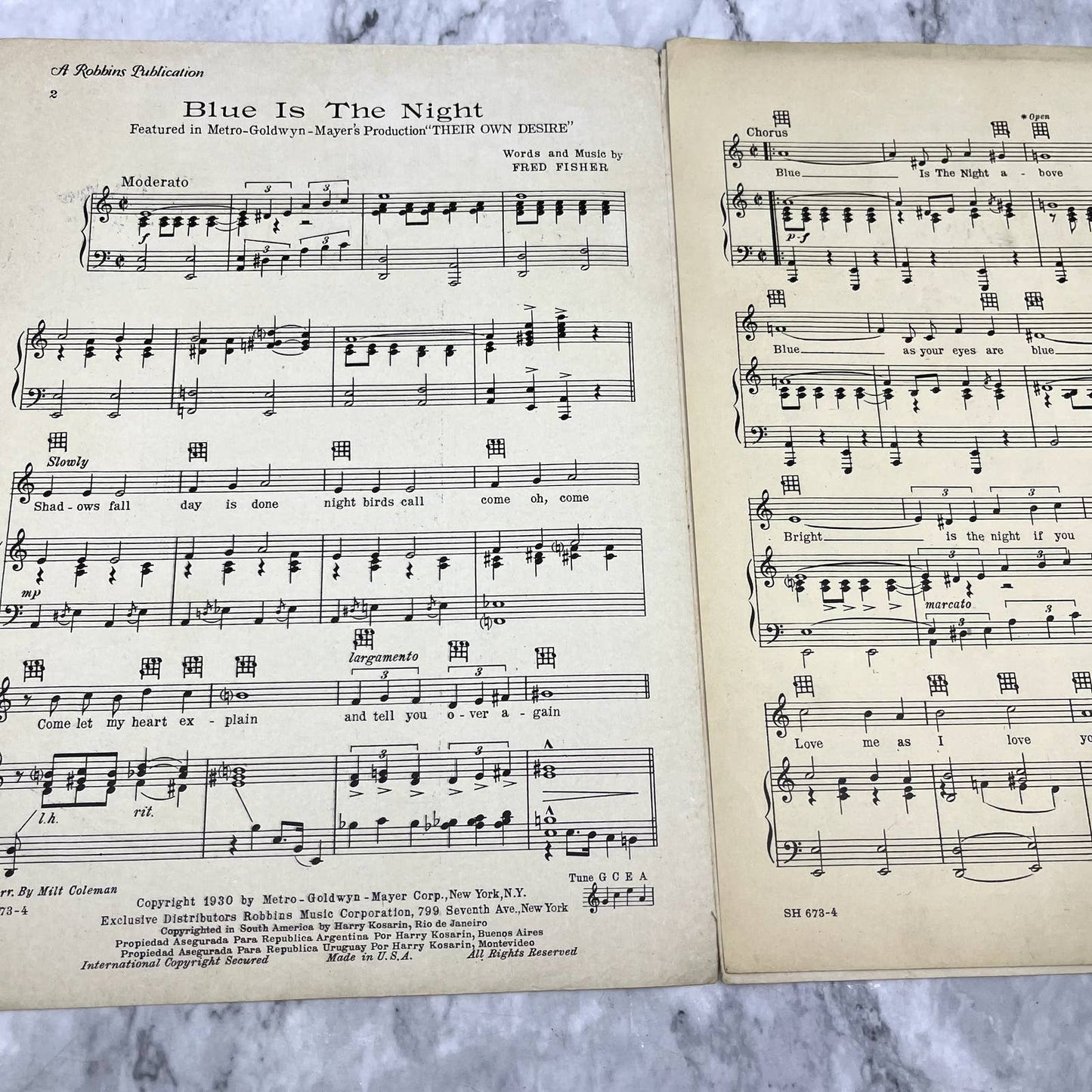 Norma Shearer Blue is the Night Their Own Desire 1930 Sheet Music TK2-SM2