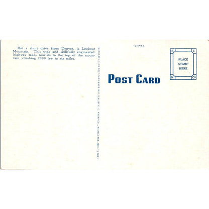 Lariat Trail on Lookout Mountain Colorado Original Postcard TK1-24