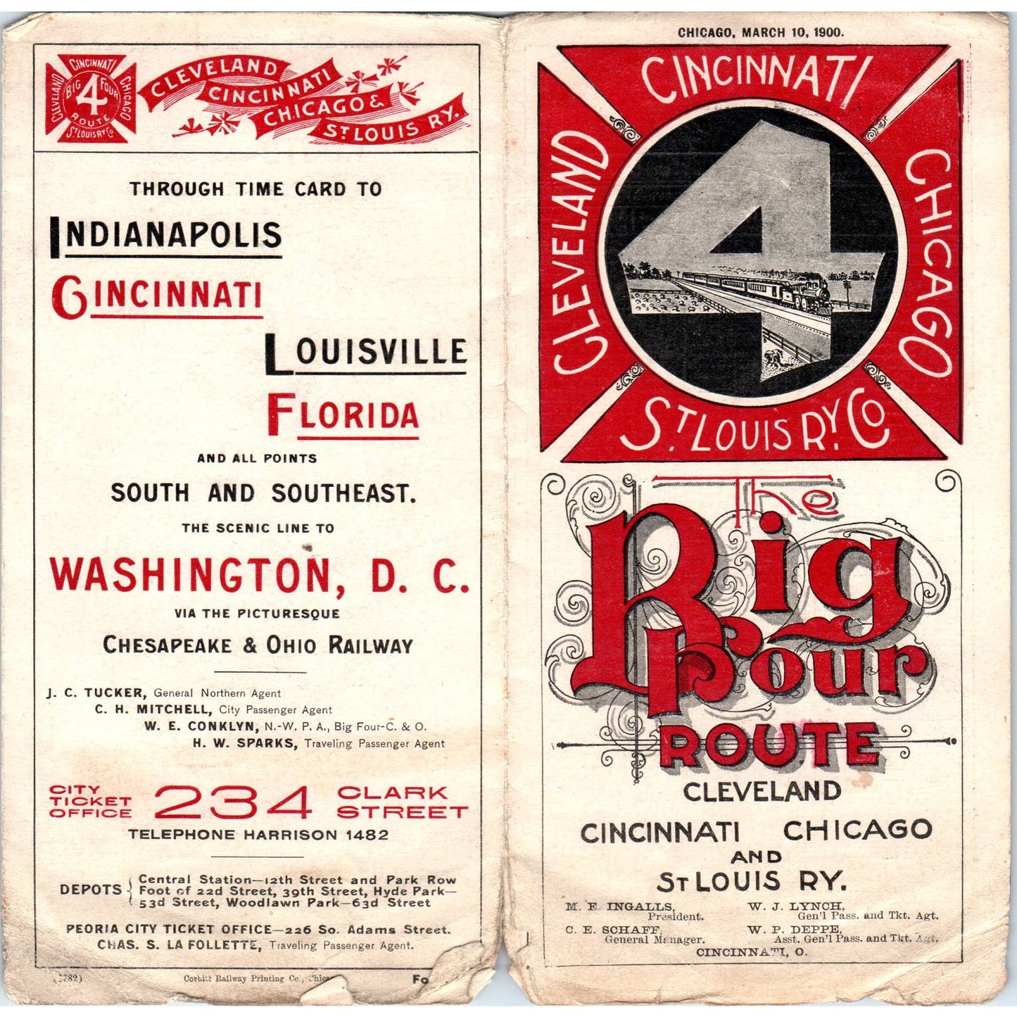 1900 Big Four Route Cleveland Cincinnati Chicago St. Louis Railway Timetable SE8