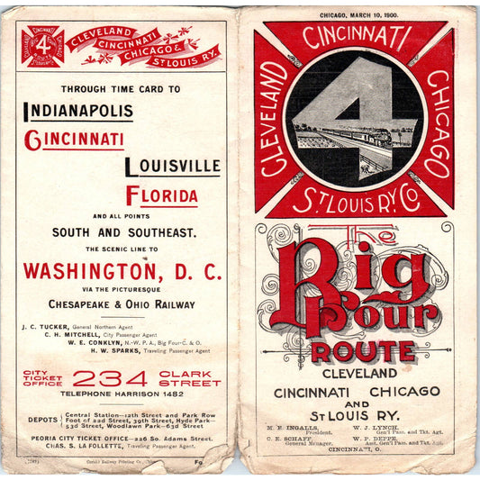 1900 Big Four Route Cleveland Cincinnati Chicago St. Louis Railway Timetable SE8