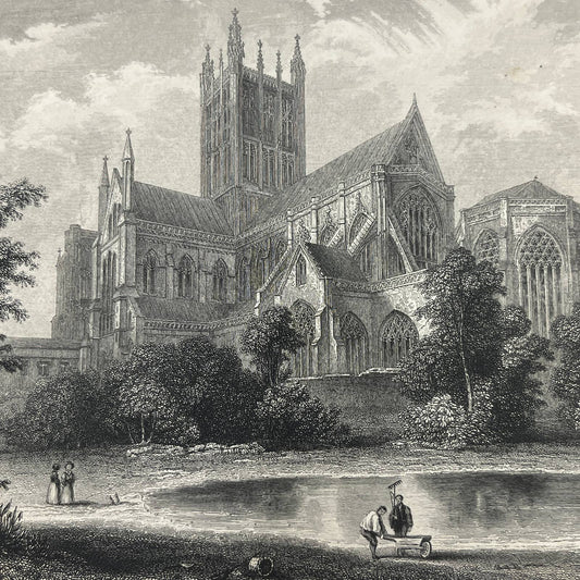 1836 Original Art Engraving Wells Cathedral South East View AC6