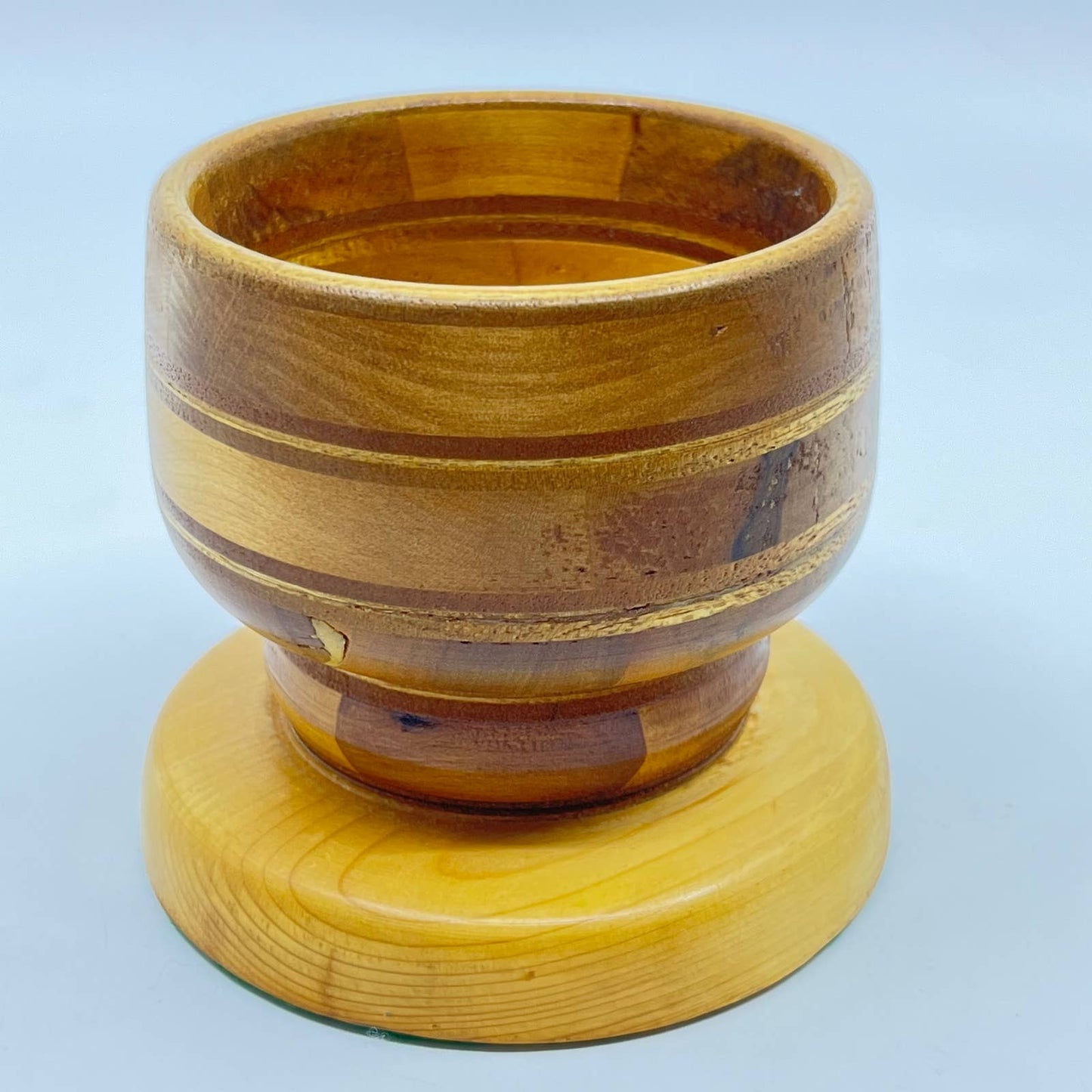 Vintage Solid Wood Hand Turned Pedestal Compote Artesian Woodworking 4” TE7