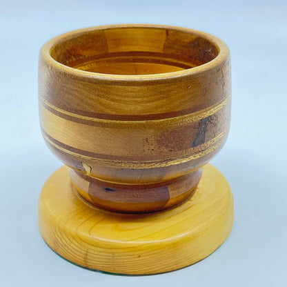 Vintage Solid Wood Hand Turned Pedestal Compote Artesian Woodworking 4” TE7