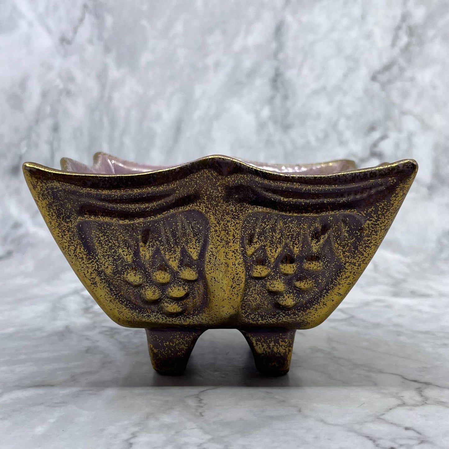 Vintage California USA Pottery Planter Vase 227 Purple and Gold 3x5" TE3