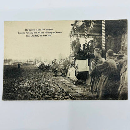 c1918 Postcard WWI Review 78th Division General Pershing & Mc Rae Les Laumes PA9