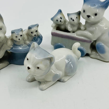 VTG Set of 3 Hand Painted Blue & White Porcelain Cat Figurines 2.5" Japan TC2