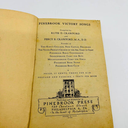 1946 Pinebrook Victory Songs Hymnal Sunday School Philadelphia Ruth Crawford TD7