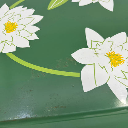 Vintage Toleware Metal Tray Water Lillies White Lotus Flowers 17.5x13" Set Of 2