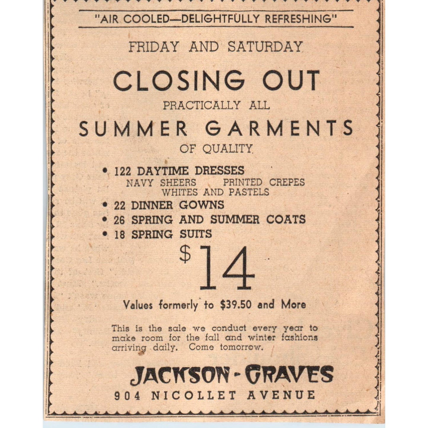 1935 Minneapolis Journal Newspaper Ad Jackson-Graves on Nicollet Ave FL5-6
