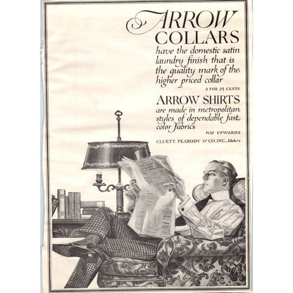 c1920 Harper's Magazine Ad - Cluett, Peabody and Co Arrow Collars Shirts TF6-1