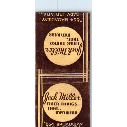 Jack Miller Menswear Gary Indiana Advertising Matchbook Cover MM9-10