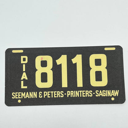 1930s Blotter Card Seemann & Peters Printers License Plate Saginaw MI SC8