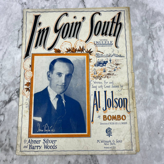 I'm Goin South Al Jolson Bombo 1923 Sheet Music TK2-SM3