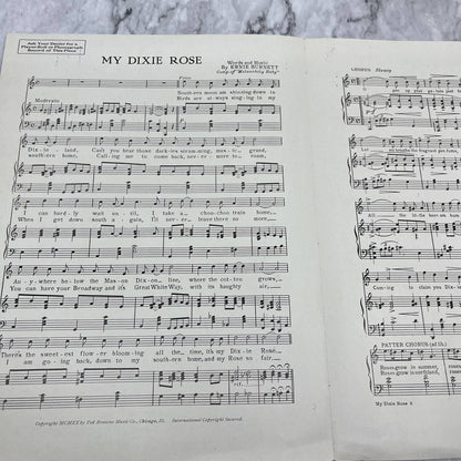 MY DIXIE ROSE Ernie Burnett 1920 Vintage Sheet Music TI1