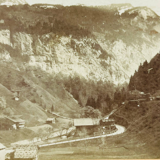 1885 Stereoview Card Jungfrau Bernese Alps Swiss Switzerland Birds Eye View