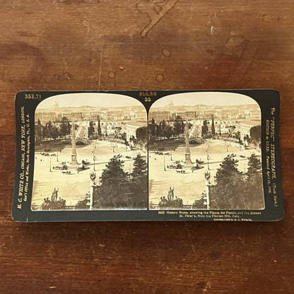 Modern Rome Plaza de Poppo Pincian Hill 1908 Antique Stereoview Card TJ9-V1