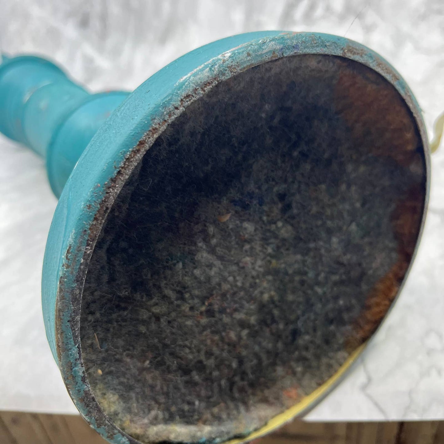 Vintage Shabby Chic Distressed Turquoise Table Lamp w/ Harp & Finial WORKS 20"