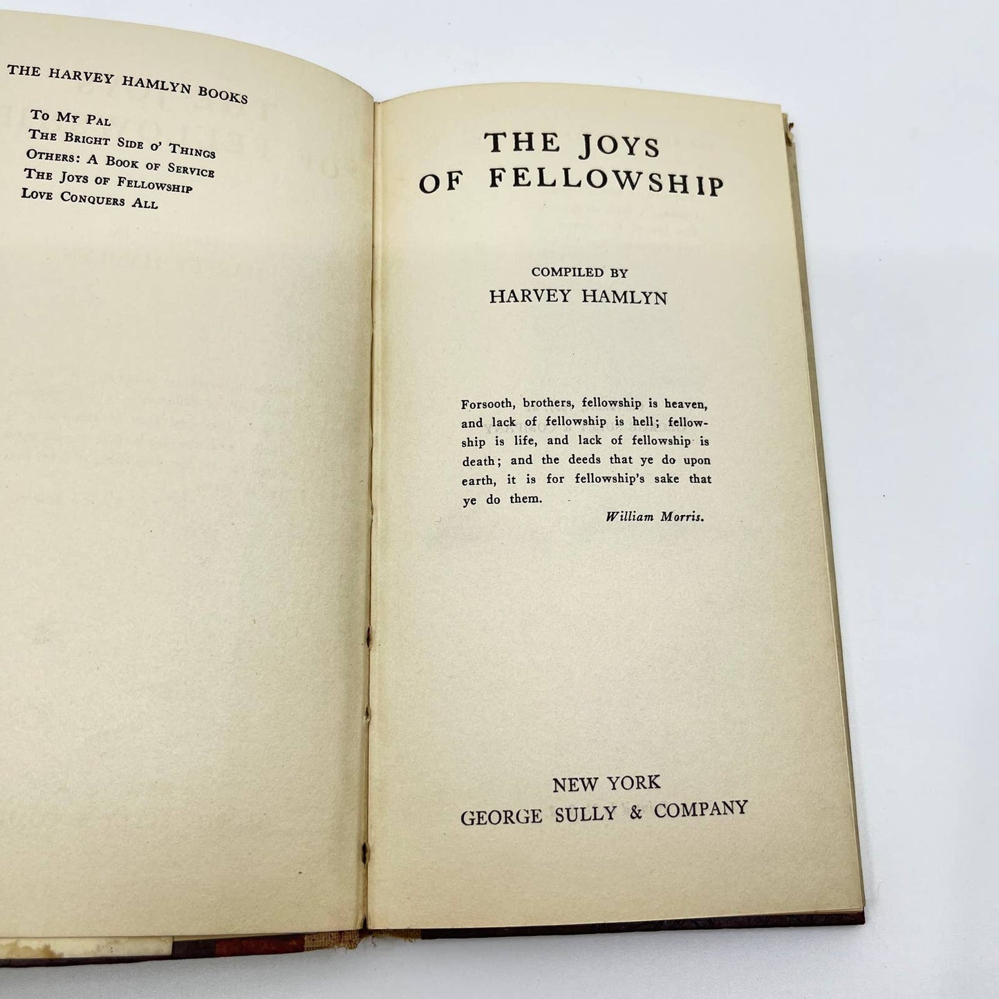 1927 The Joys of Fellowship Harvey Hamlyn Hardcover Dust Jacket TF1