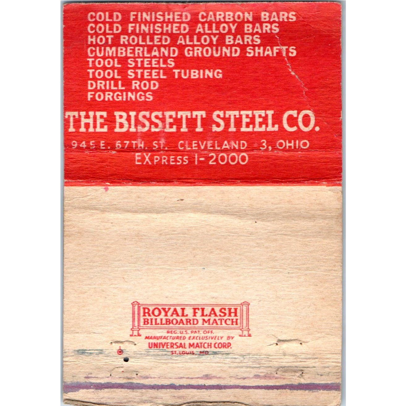 The Bissett Steel Co Cleveland OH Wide Advertising Matchbook Cover SA9-M7