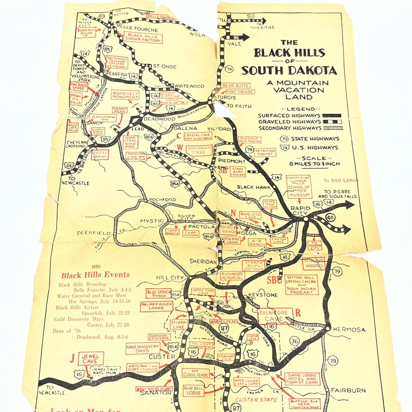 1938 Black Hills South Dakota Event Map AB8