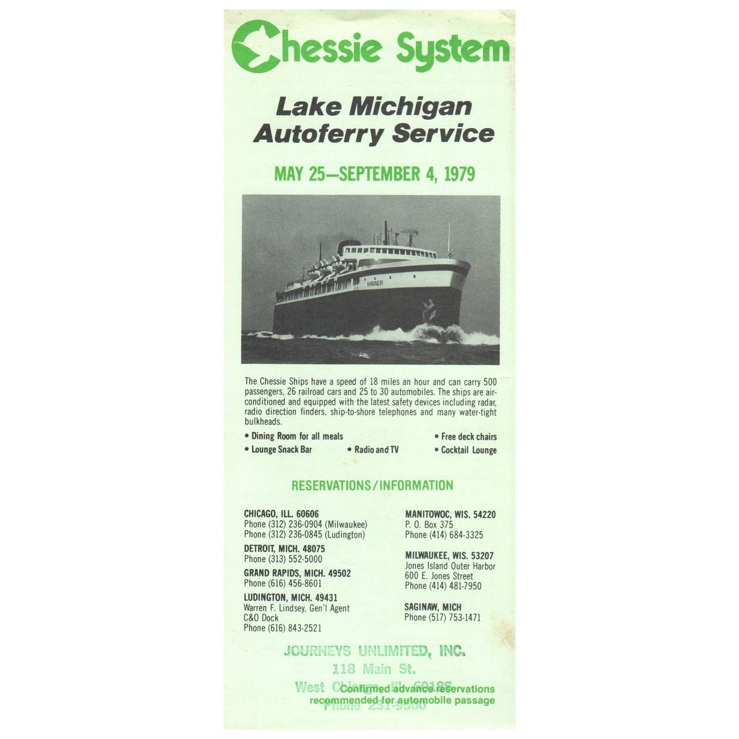 1979 Chessie System Railway Cross Lake Michigan Autoferry Service Brochure SE4