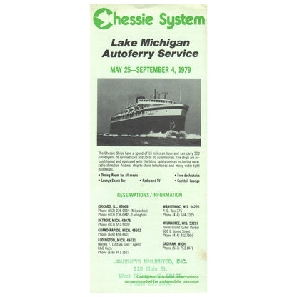 1979 Chessie System Railway Cross Lake Michigan Autoferry Service Brochure SE4