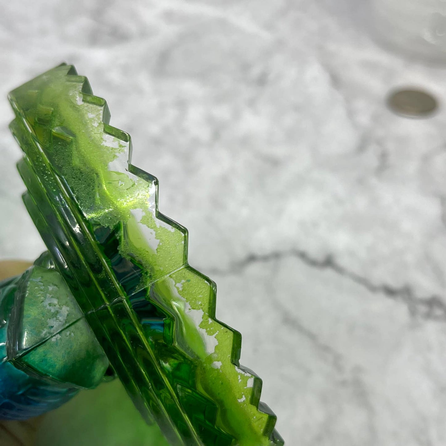 1950s Jeanette Blue Green Ombre Glass Swan Covered Powder Jar Dish TD6