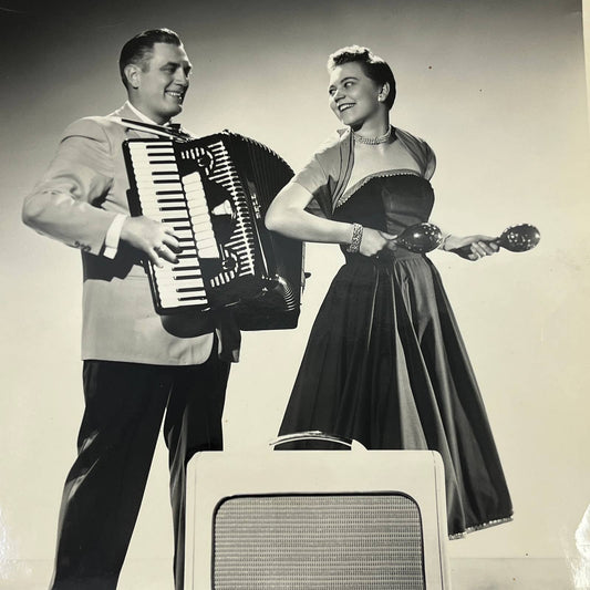 1940s Man & Woman Playing Accordion & Maracas Photograph 8x10" AB8