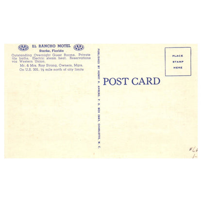El Rancho Motel Starke Florida AAA Mr & Mrs Ray Strong - Postcard TJ8-1