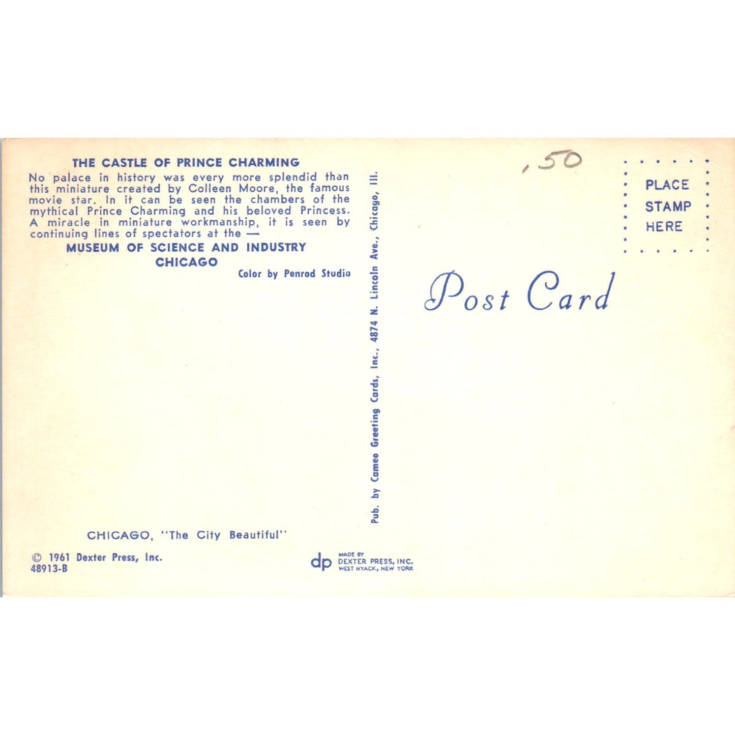 Castle of Prince Charming Doll House Chicago Museum of Science Postcard PB7