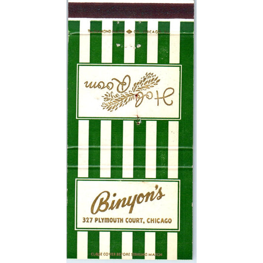 Binyon's Grill Hob Room Plymouth Court Chicago Advertising Matchbook MM9-6