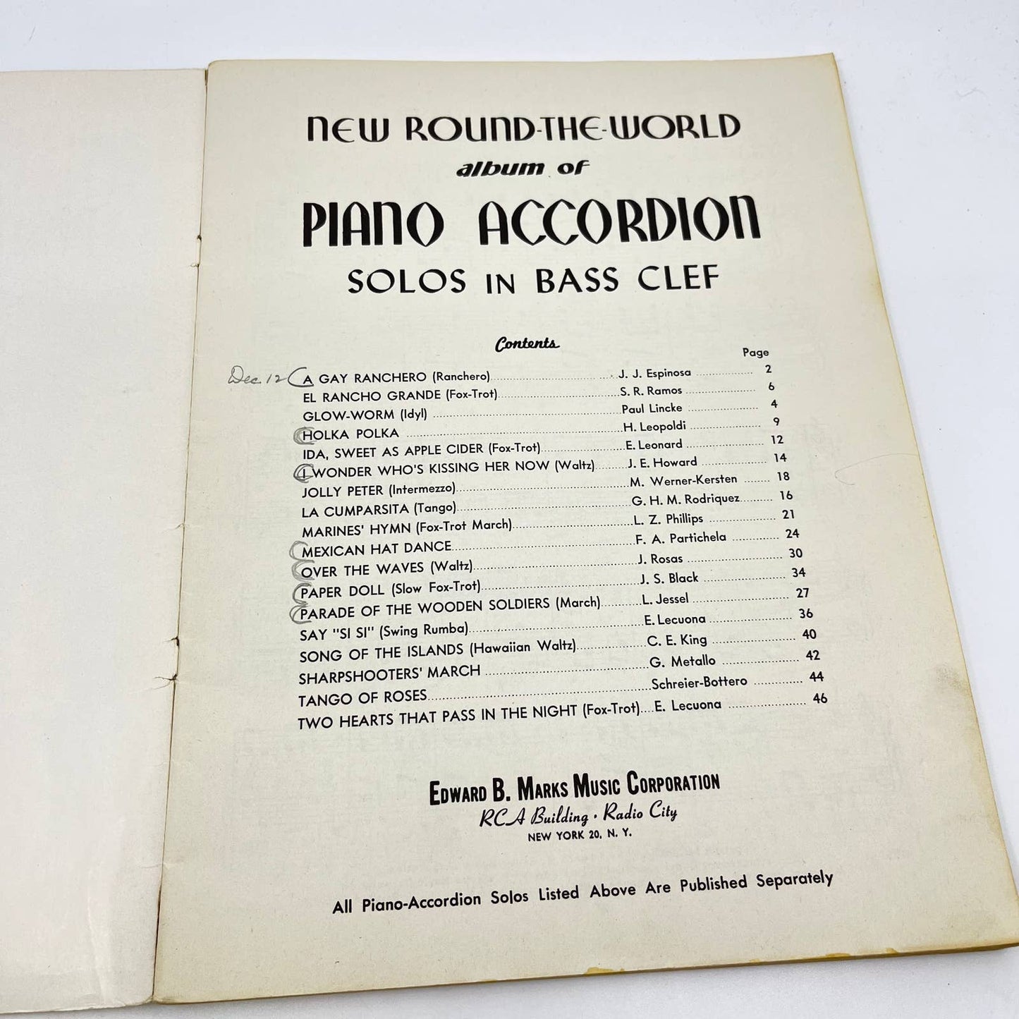 1940s New Round the World Album of Piano Accordion Solos in Bass Clef TE2