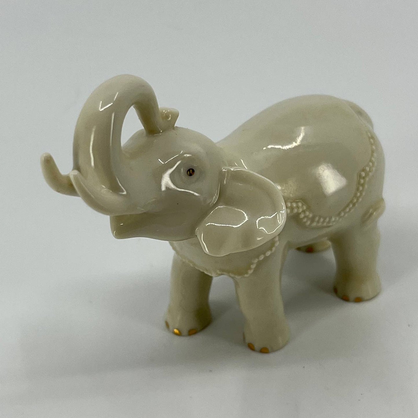 Lenox Porcelain White Elephant Tusks Trunk Up Figurine 4" 24k Gold Accents SA2