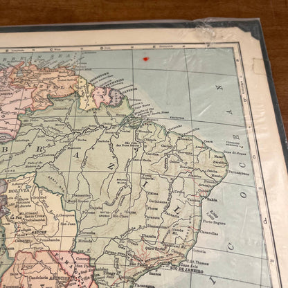 Antique 1907 Map of SOUTH AMERICA Color 10 x 12” FL5