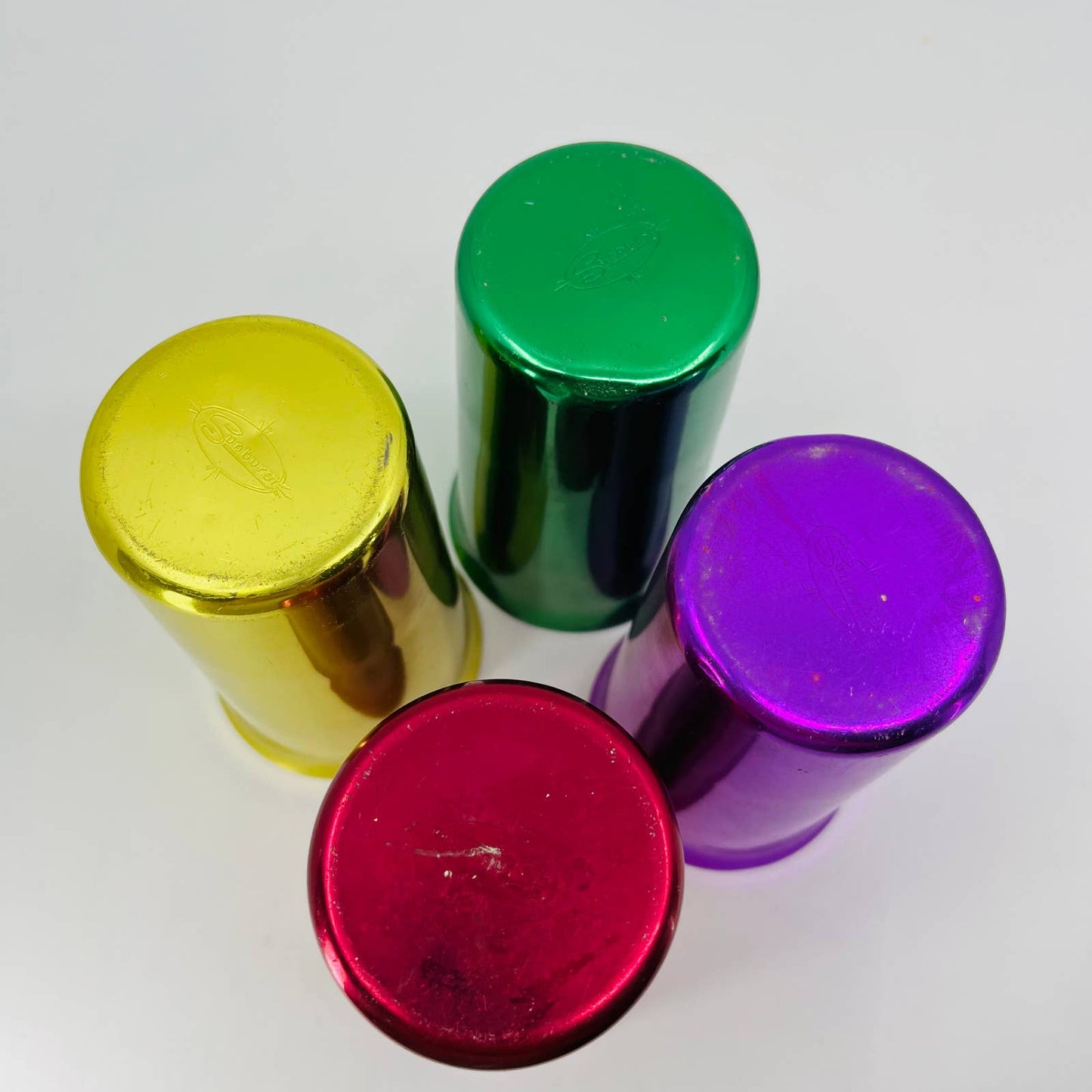 Vintage Sunburst 4 Green Blue Yellow Purple Anodized Aluminum Tumblers 5” TD2
