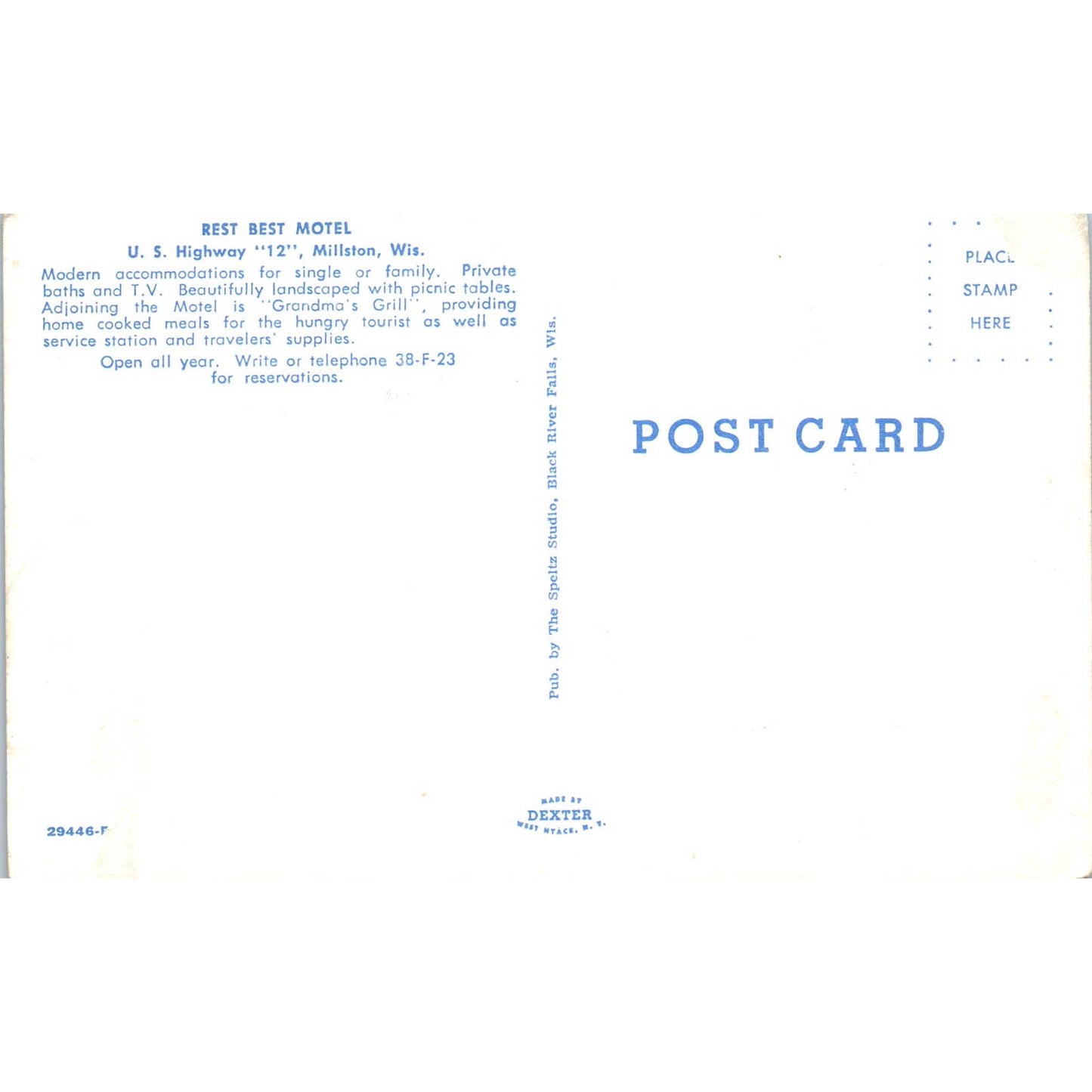 Rest Best Motel Front View Millston Wisconsin Original Postcard TJ9-P3